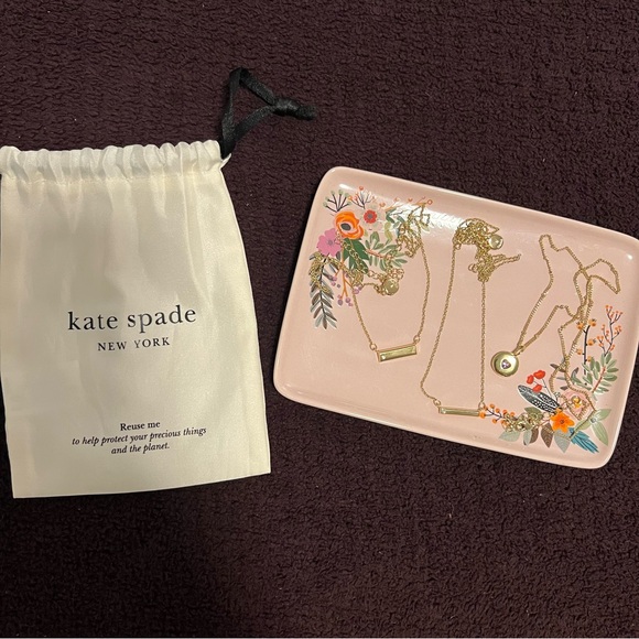 kate spade Jewelry - Kate Spade Duster Bag 3 Necklace Set and Jewelry Dish